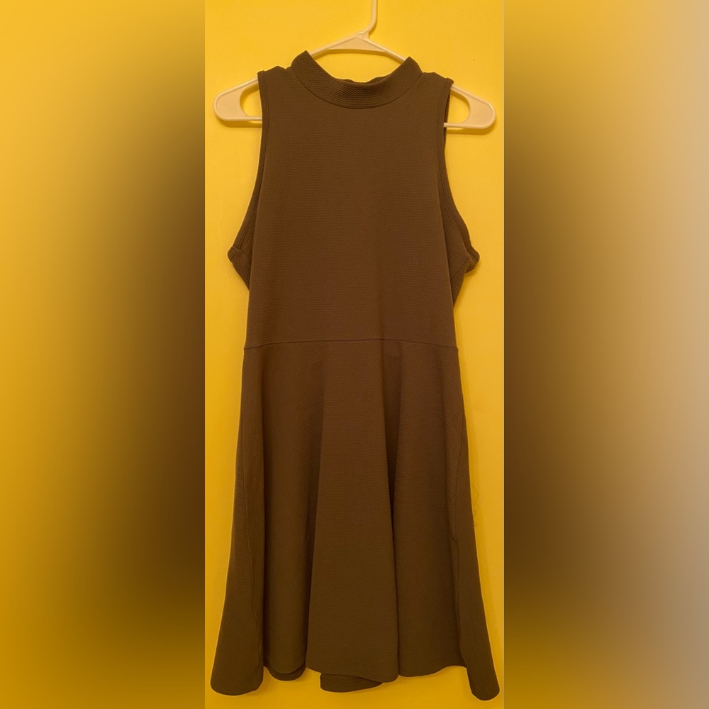 Olive Green Skater Dress with Criss-Cross Open Back - Size L